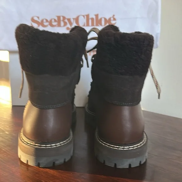 See by Chloé Eileen Lace-Up Shearling-Lined Ankle Boots - Picture 4 of 12